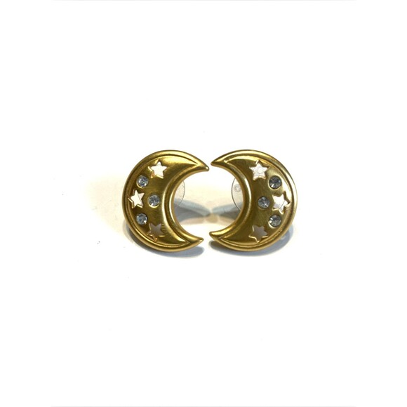 Celestial Moon Earrings Gold Tone Witchy Stevie Horoscope Astronomy Astrological - Picture 2 of 6